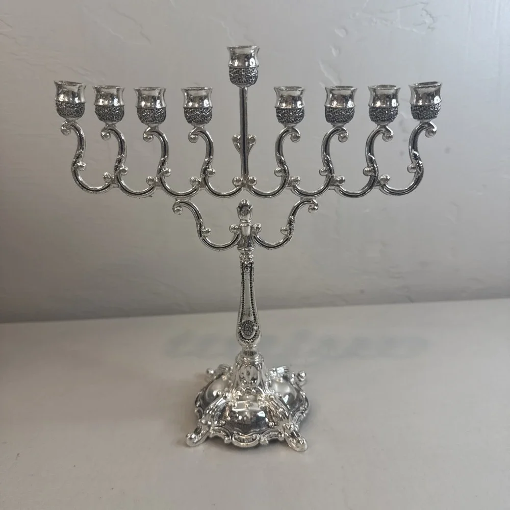 Silver-plated Hanukkah menorah, Legacy Judaica 9-branch shamash candle holder